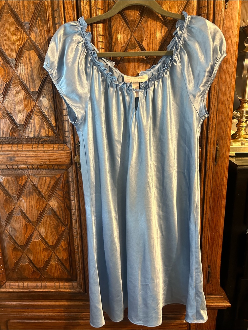 Oscar de la Renta Light Blue Satin Mini Dress